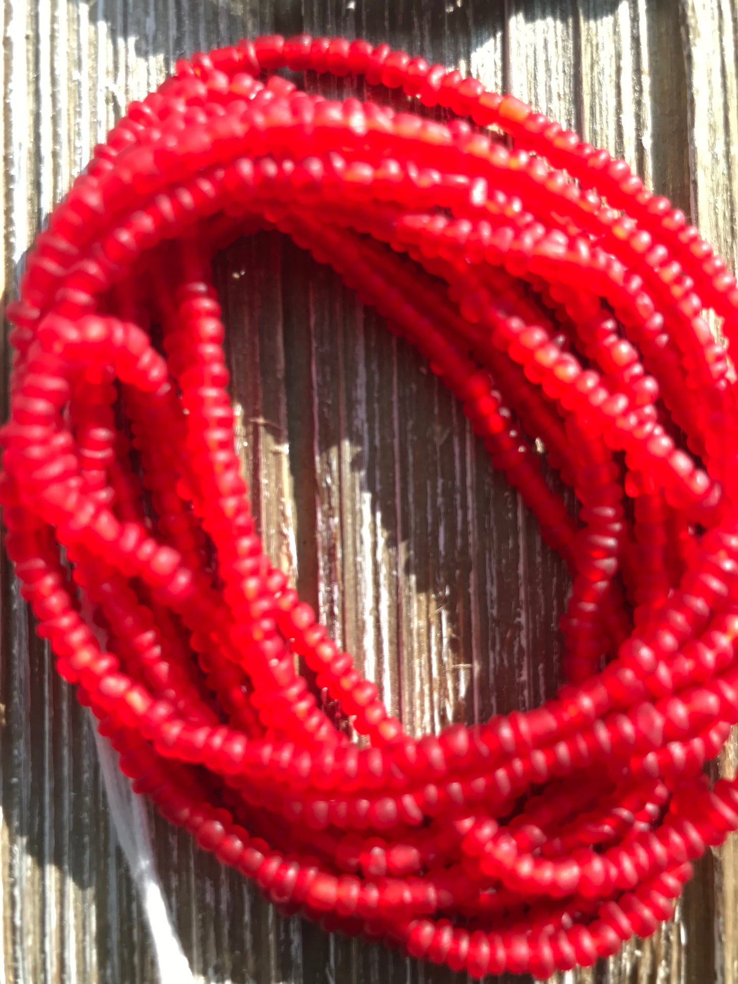 Authentic African frosted red tie-on waistbead strand